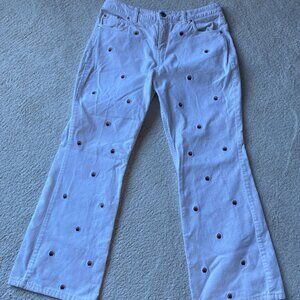 Women's Land's End embroidered floral ivory flare leg corduroys  SIZE 10 petite